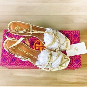 Tory Burch Penelope Leather Floral Kitten Heels Sandals Size 7
